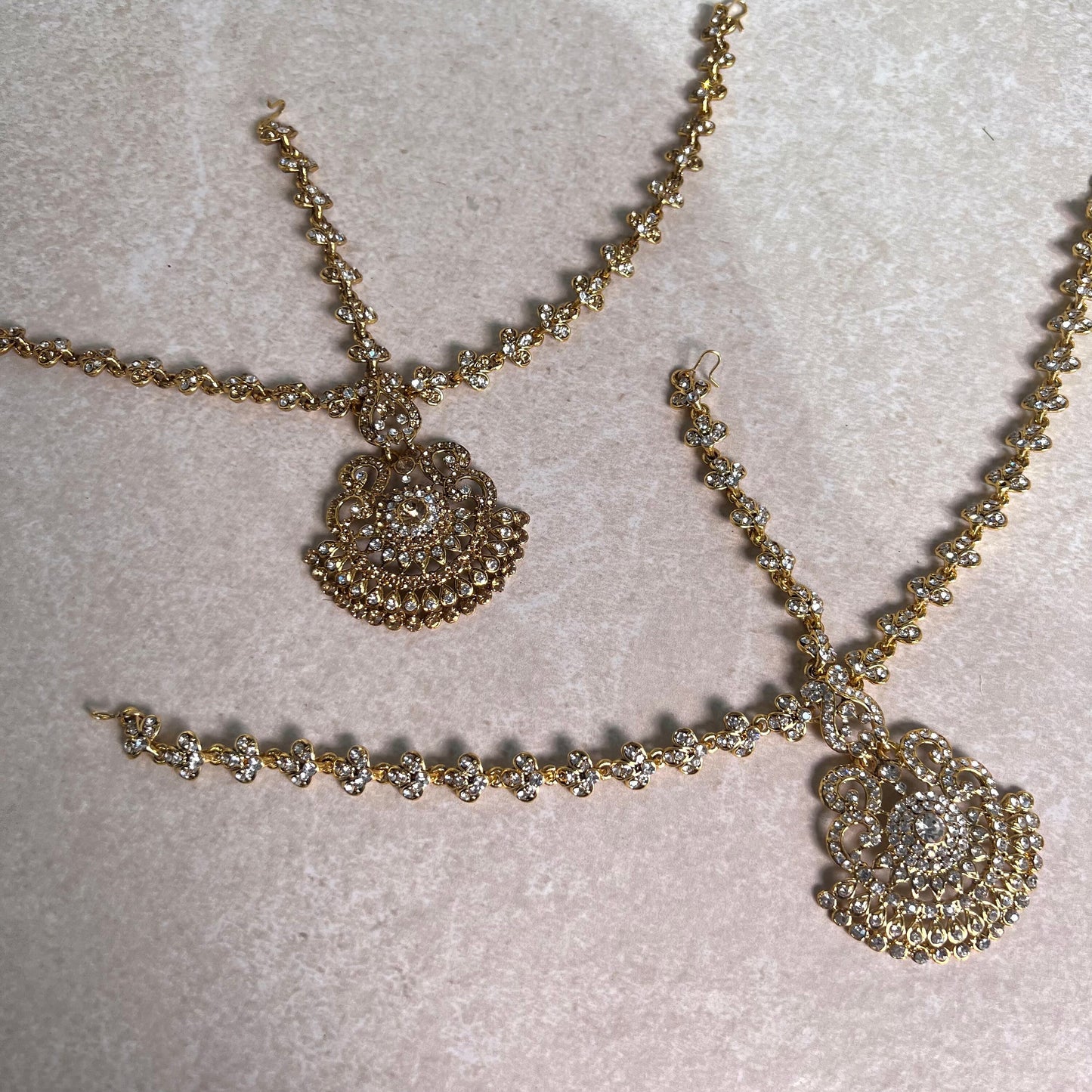 Clear/Gold Mathapatti (Headband) /Indian/Pakistani/Fashion Jewellery/ Bridal Forehead Jewellery Headpiece/Bollywood /phoolpatti