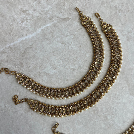 Anklets - Golden Rhinestone/Indian/ Pakistani Style Jhanjra/ Foot Accessory