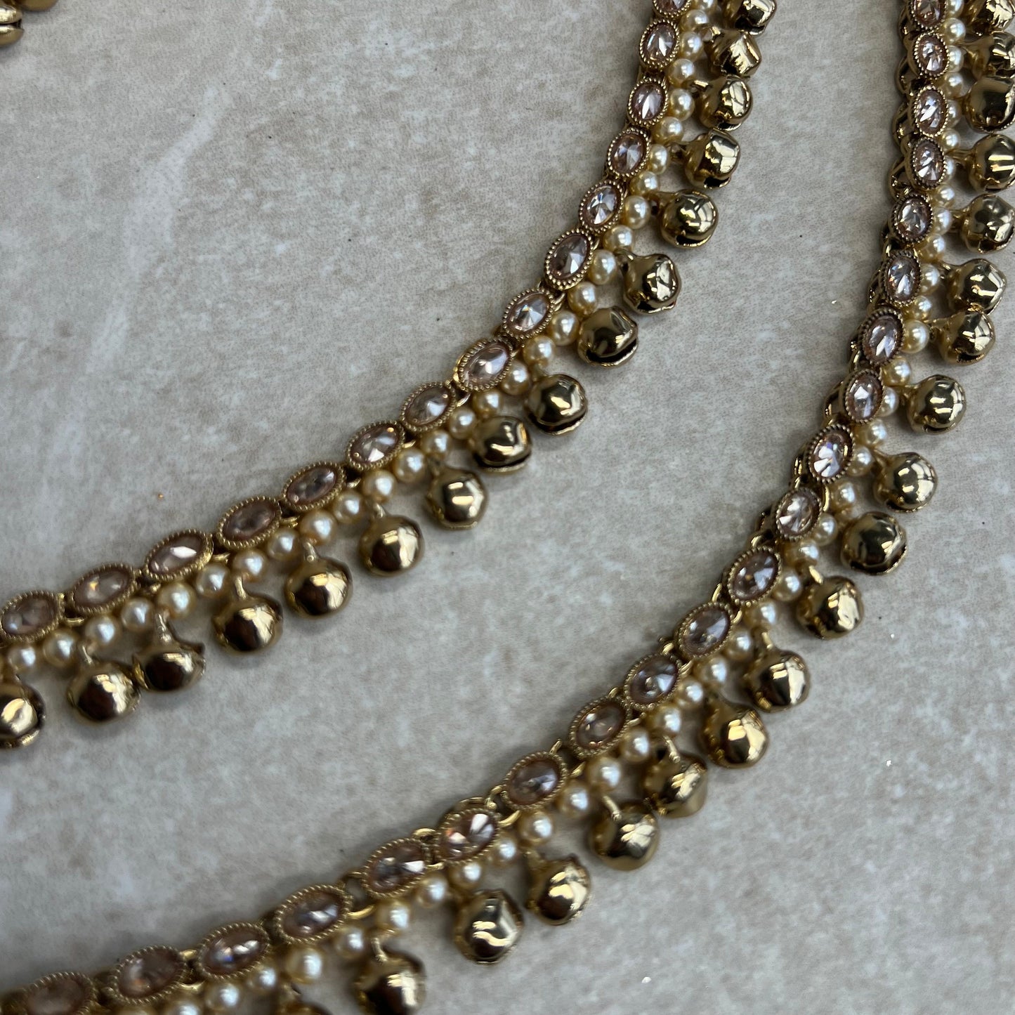 Anklets- Champagne Crystals/Indian/ Pakistani Style Jhanjra/ Foot Accessory