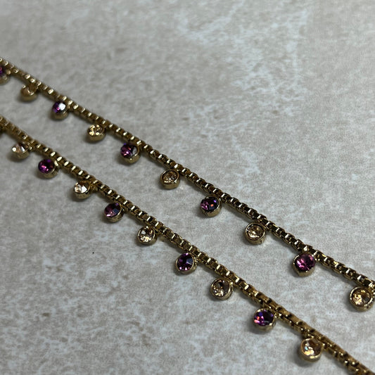 Anklets Purple and Gold- Rhinestones/Indian/ Pakistani Style Jhanjra/ Foot Accessory