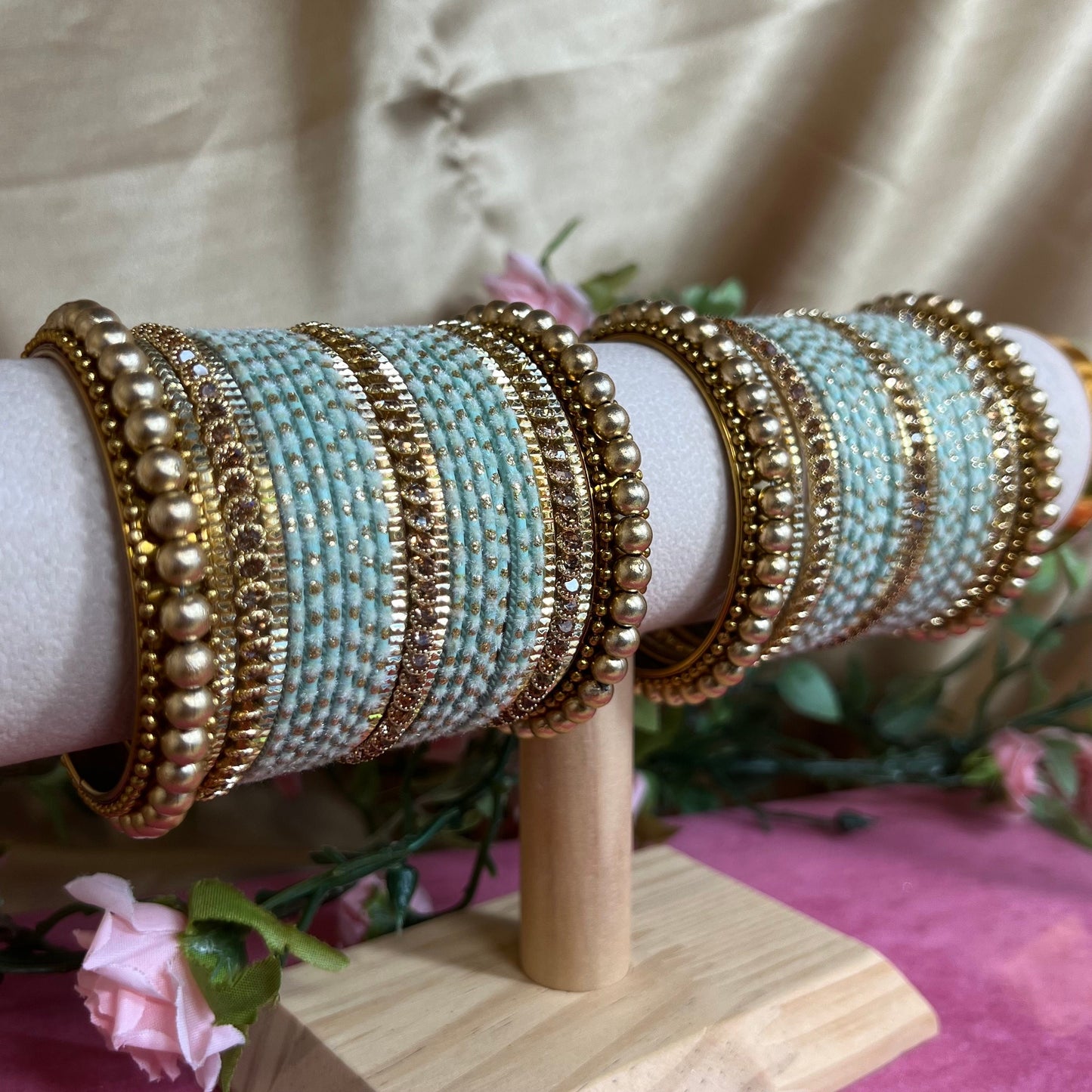 Midi Velvet Bangle Set- Mint/Indian/ Pakistani/Jewelley/ Fashion Bracelet