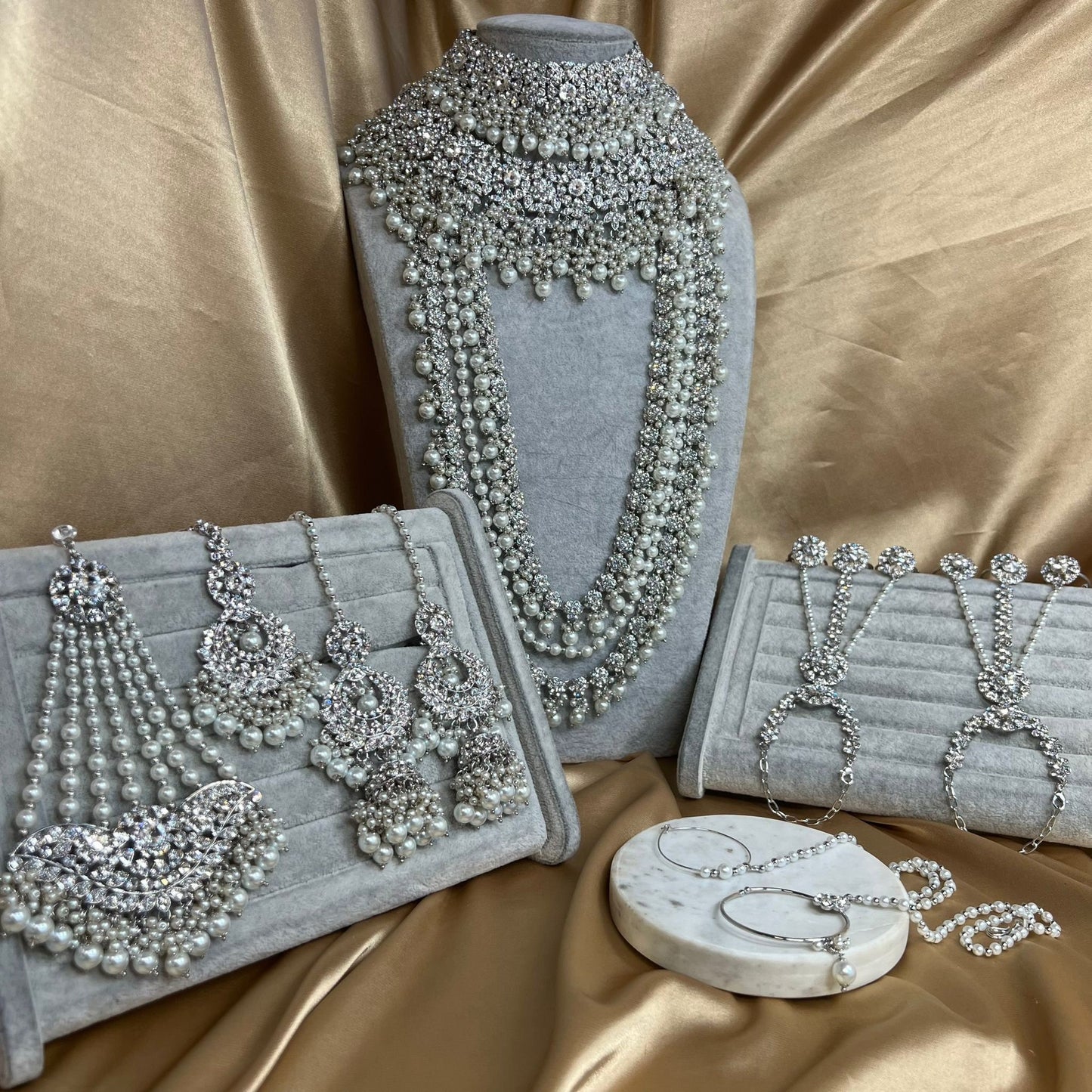 Silver Full Bridal Set Indian/ Pakistani Style/Necklace/ Choker/ Earring/ Tikka/ Mathapatti/Mala/Jhumar