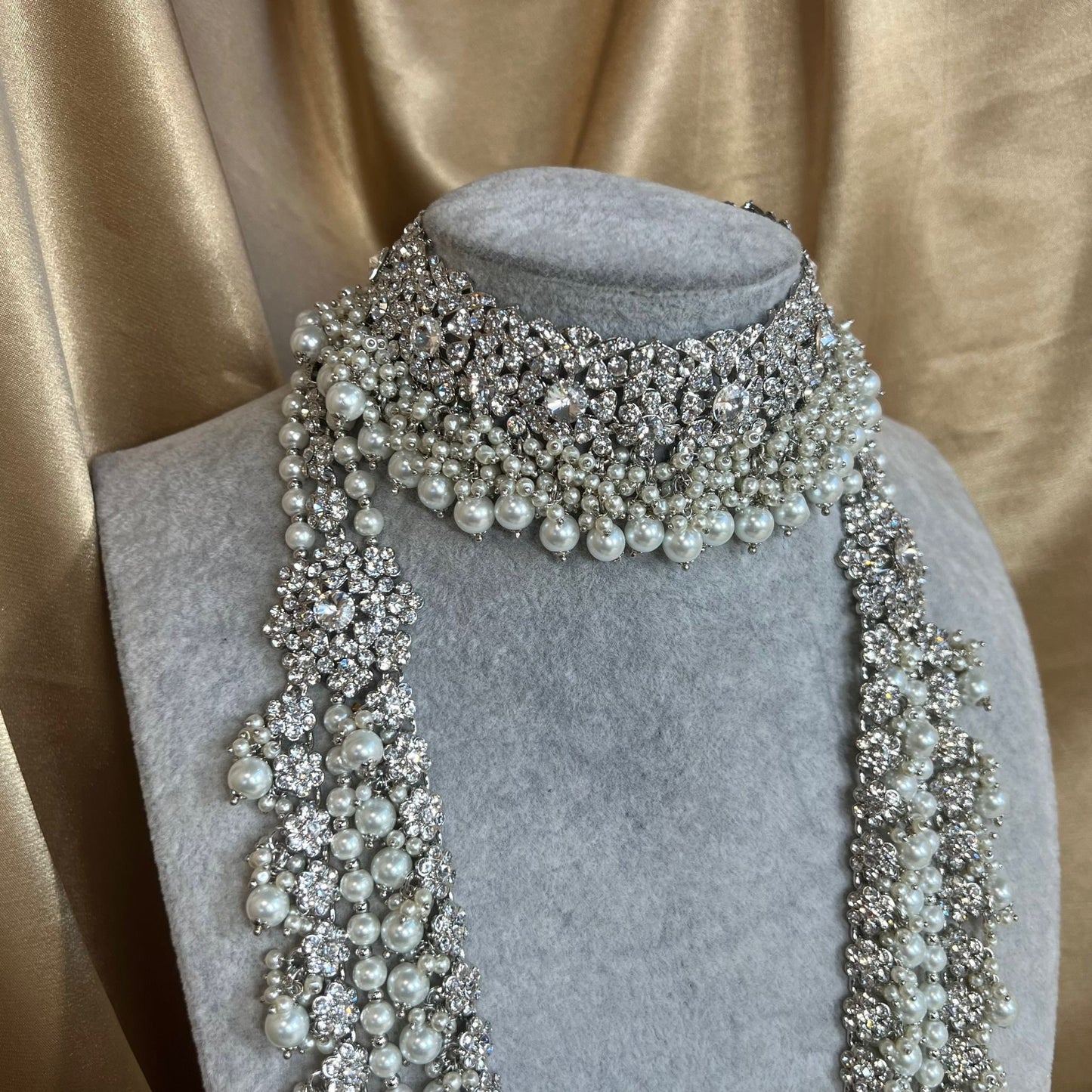 Silver Full Bridal Set Indian/ Pakistani Style/Necklace/ Choker/ Earring/ Tikka/ Mathapatti/Mala/Jhumar