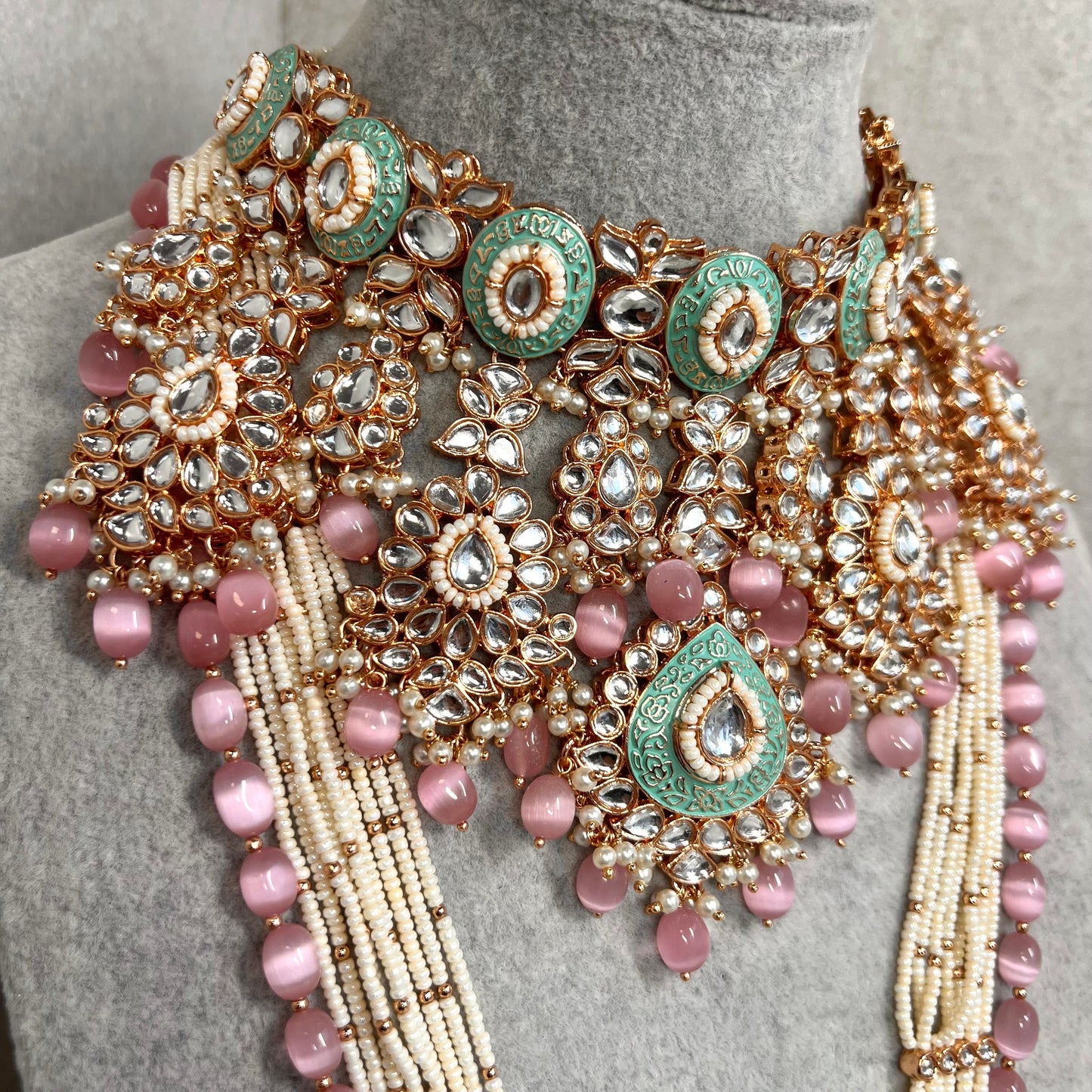 Faux Kundan Pastel Full Bridal Set/ Indian/ Pakistani Style/Necklace/ Choker/ Earring/ Tikka/ Mathapatti/Mala/Jhumar