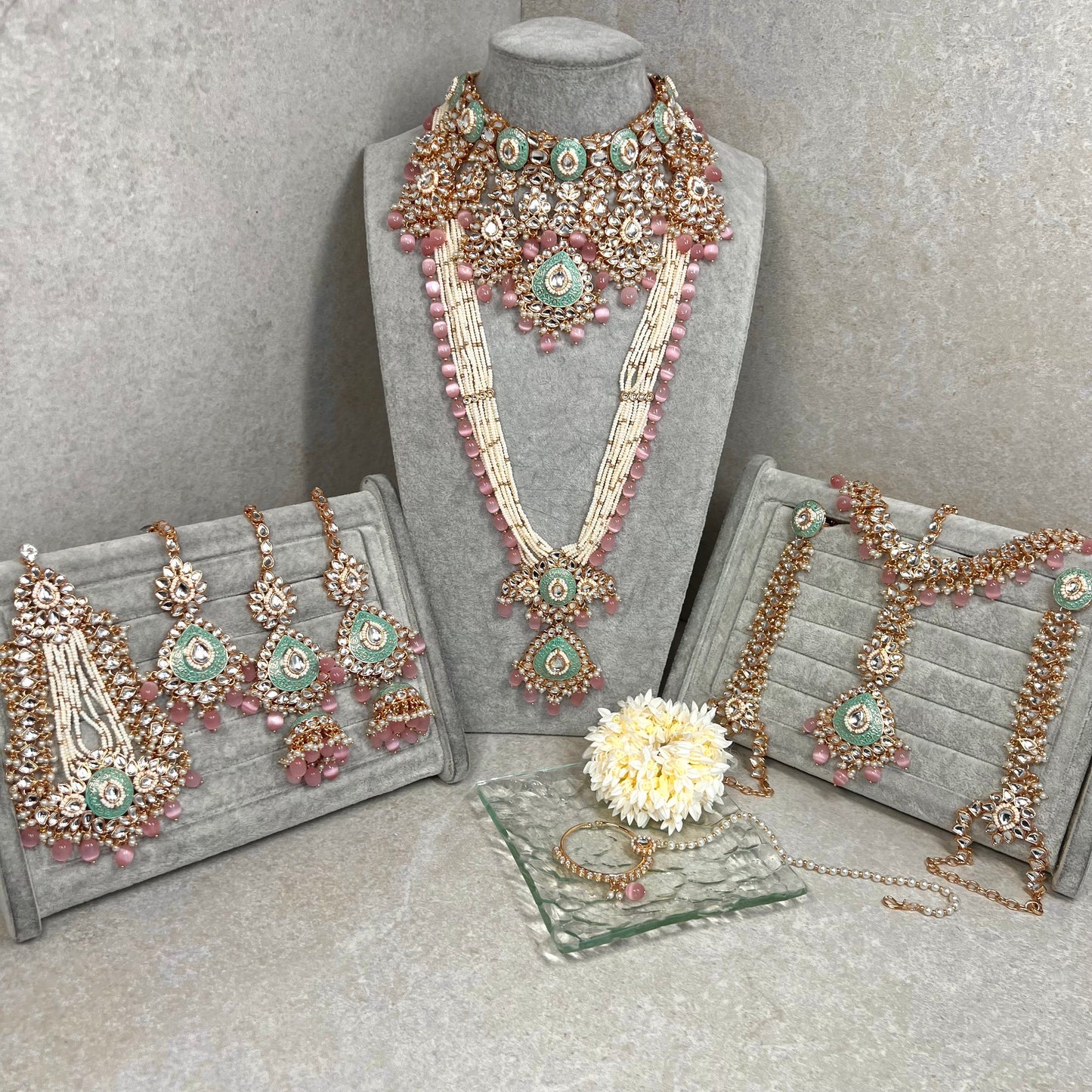 Faux Kundan Pastel Full Bridal Set/ Indian/ Pakistani Style/Necklace/ Choker/ Earring/ Tikka/ Mathapatti/Mala/Jhumar