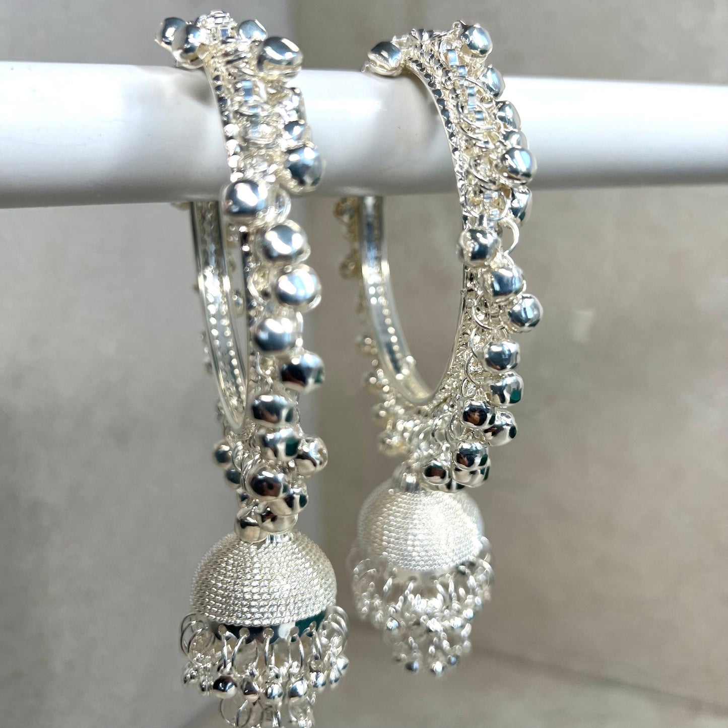 Silver Jhumka Bangles (Pair)/Indian/ Pakistani/Jewelley/ Fashion Bracelet