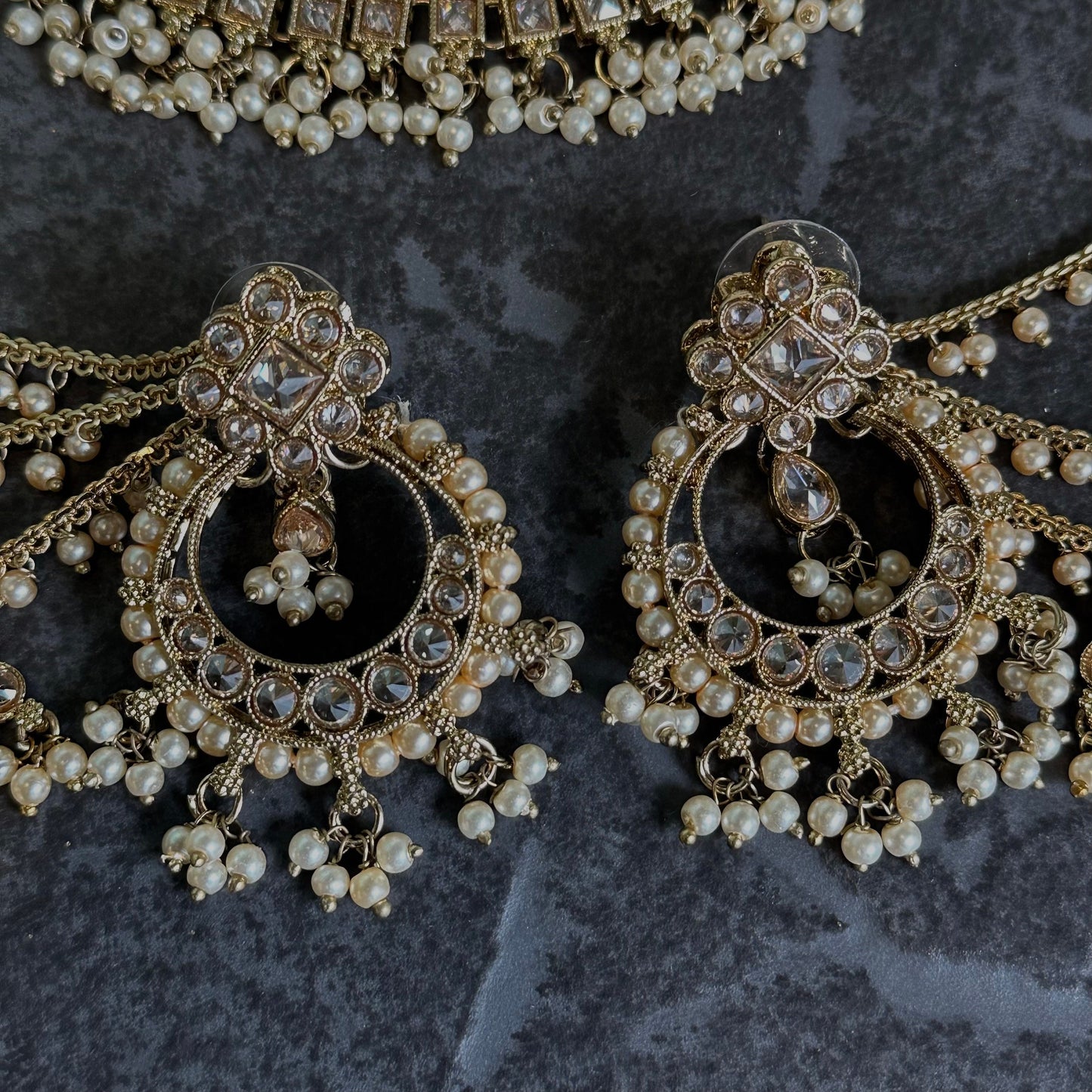 Crystal Golden Choker Set Earring/ Tikka/ Tikli/ Indian/ Pakistani/Fashion Jewellery/ Gift for Women