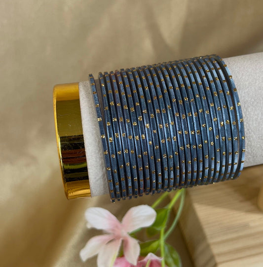 Dark Grey Gold Dot Single 2.2 Bangles - 22 Bangles - Indian Bangles/Braclets/Matte Bangles/Indian & Pakistani Jewellery