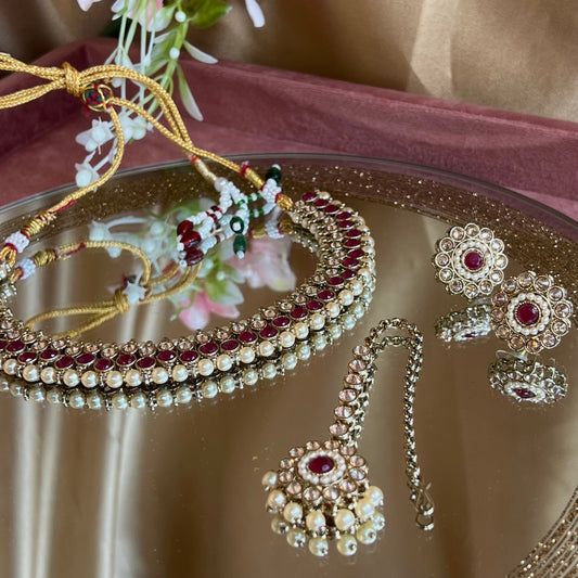 Small Necklace Set- Dark Purple/ Earring/ Tikka/ Tikli/ Indian/ Pakistani/Fashion Jewellery/ Gift for Women