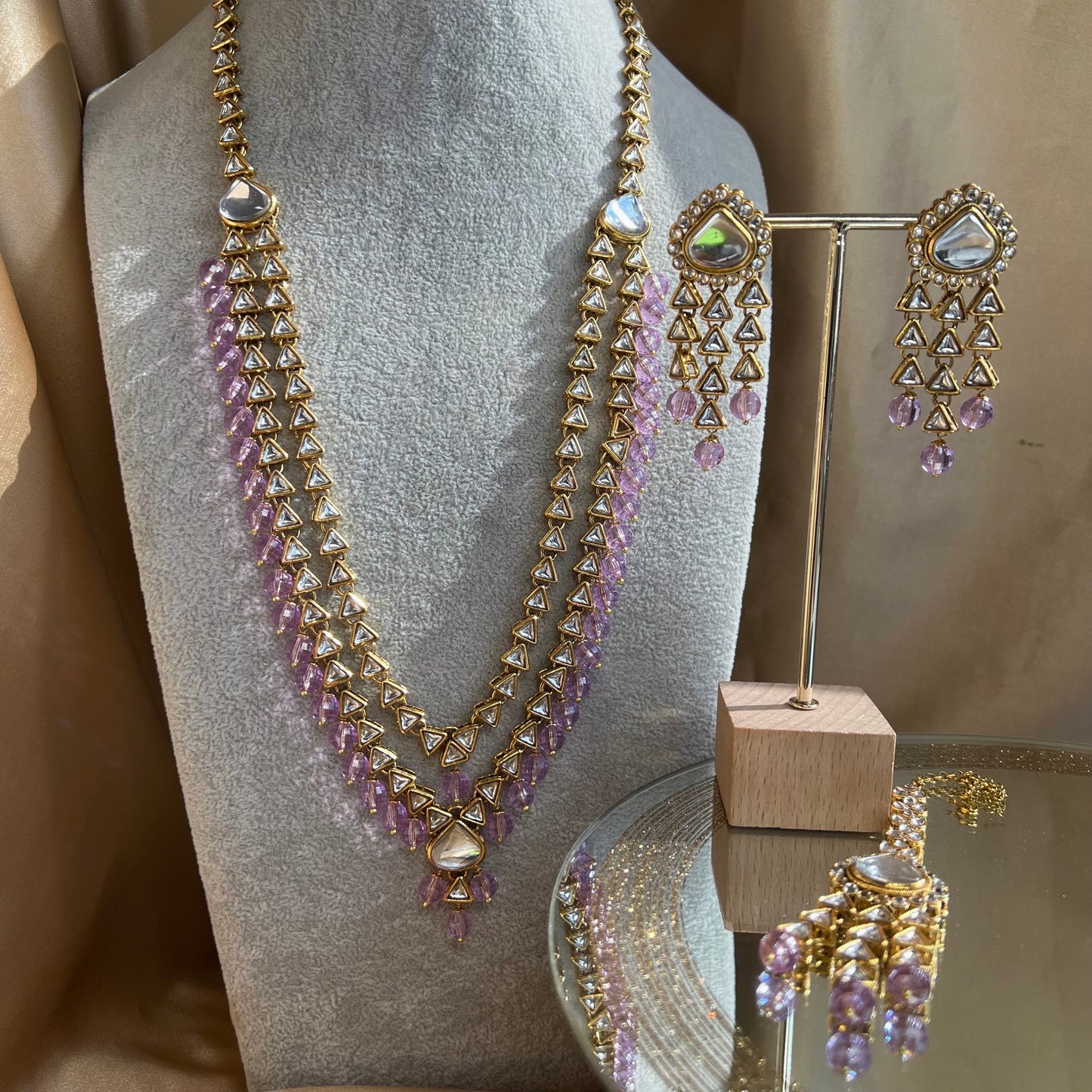 Lilac Long Necklace Set/Mala/Haar/ Earring/ Tikka/ Tikli/ Indian/ Pakistani/Fashion Jewellery/ Gift for Women