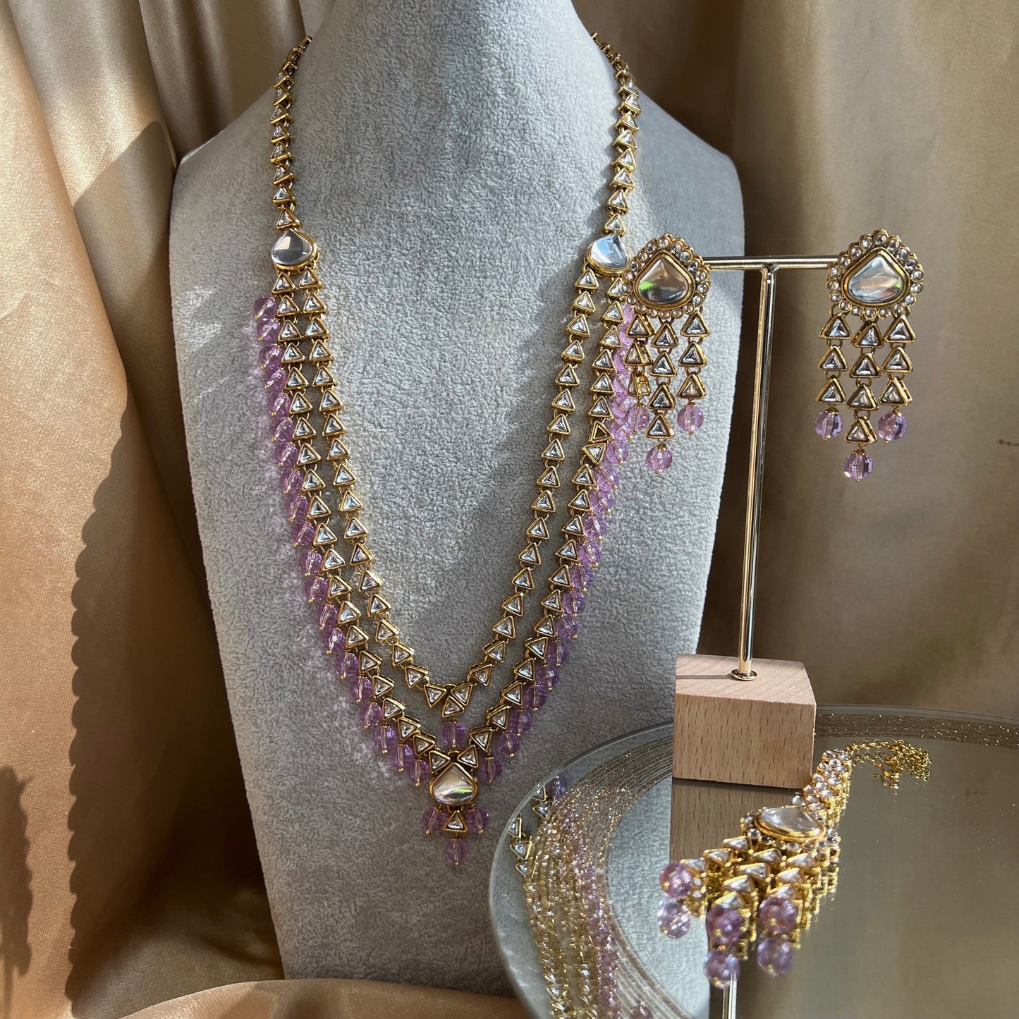Lilac Long Necklace Set/Mala/Haar/ Earring/ Tikka/ Tikli/ Indian/ Pakistani/Fashion Jewellery/ Gift for Women