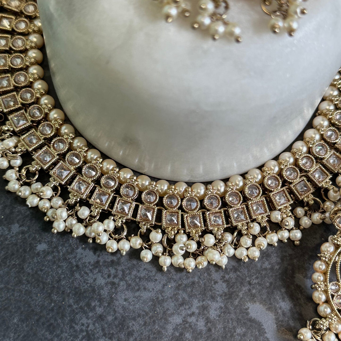 Gold Crystal Choker Set Earring/ Tikka/ Tikli/ Indian/ Pakistani/Fashion Jewellery/ Gift for Women