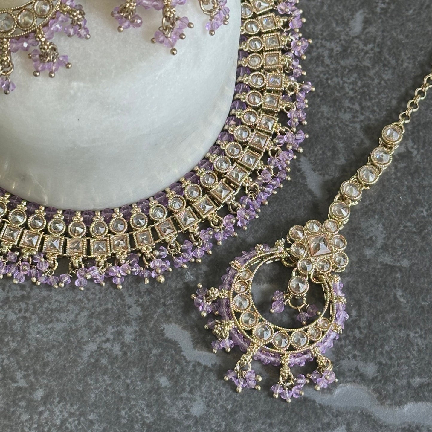 Crystal Indian Choker Set - Lilac Earring/ Tikka/ Tikli/ Indian/ Pakistani/Fashion Jewellery/ Gift for Women