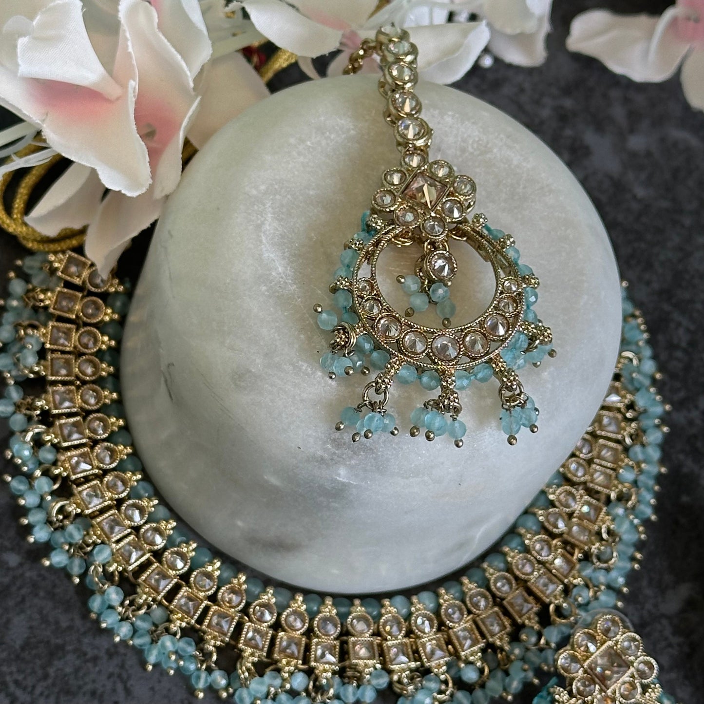 Crystal Indian Choker Set - Sky Blue/ Unique Style/ Indian/ Pakistani/Fashion Jewellery/ Gift for Women