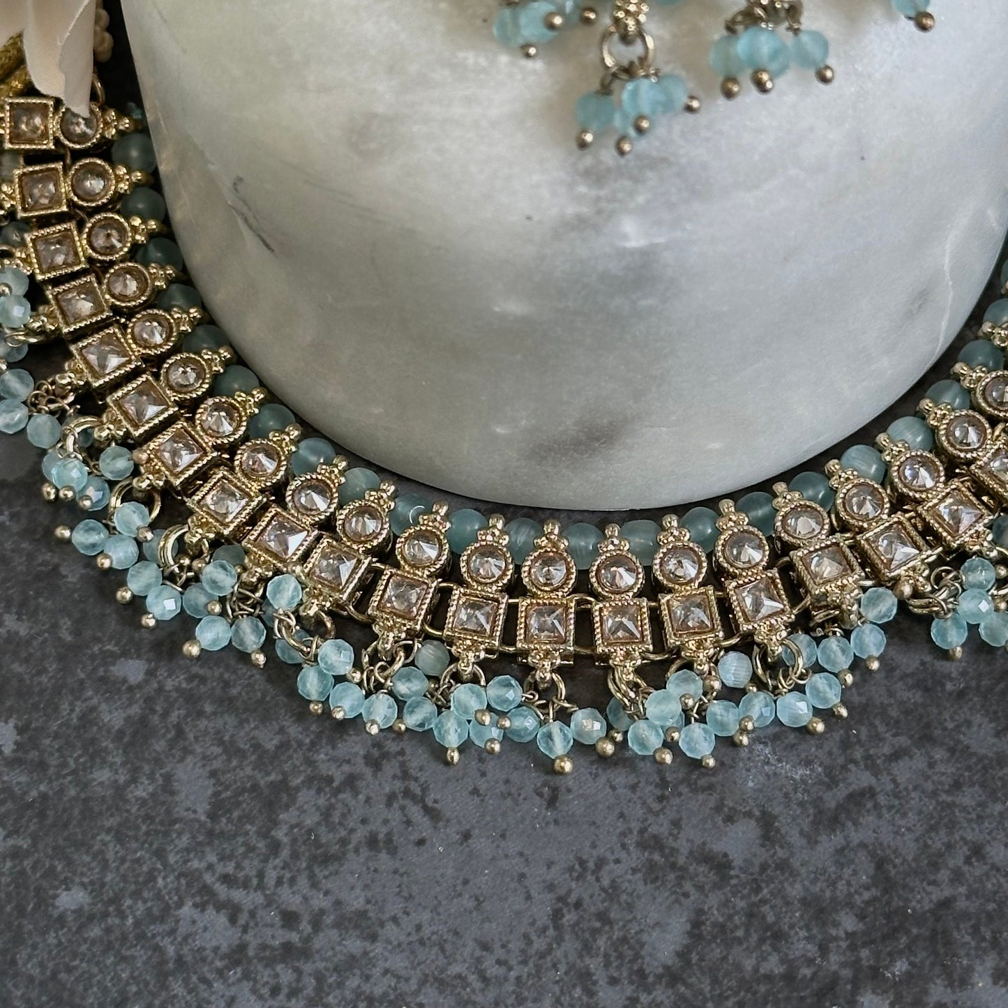 Crystal Indian Choker Set - Sky Blue/ Unique Style/ Indian/ Pakistani/Fashion Jewellery/ Gift for Women