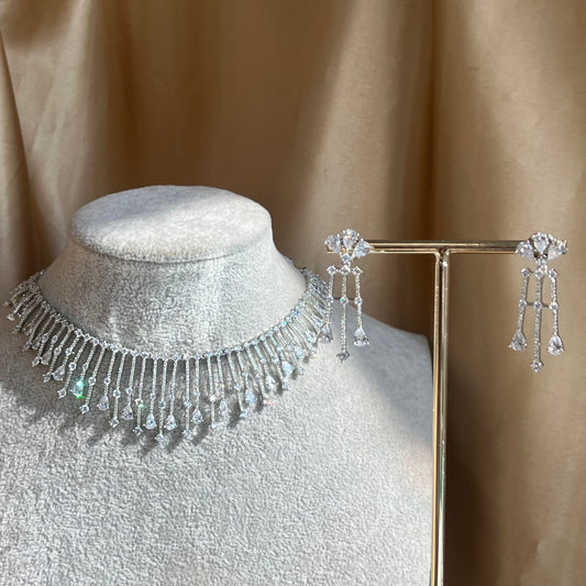 Silver Diamante Necklace with Earring/Reception/Christmas/New Years Party/Fashion Jewellery/ Gift for Women