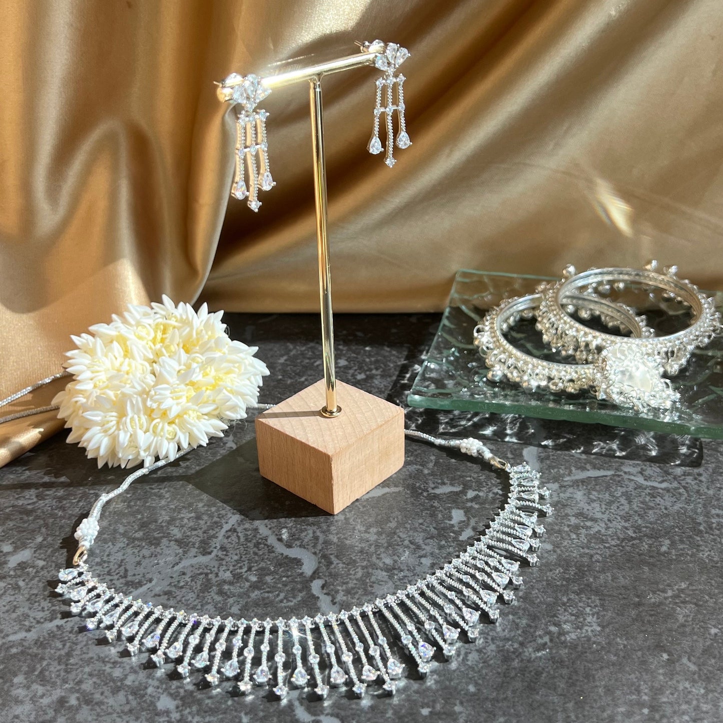 Silver Diamante Necklace with Earring/Reception/Christmas/New Years Party/Fashion Jewellery/ Gift for Women