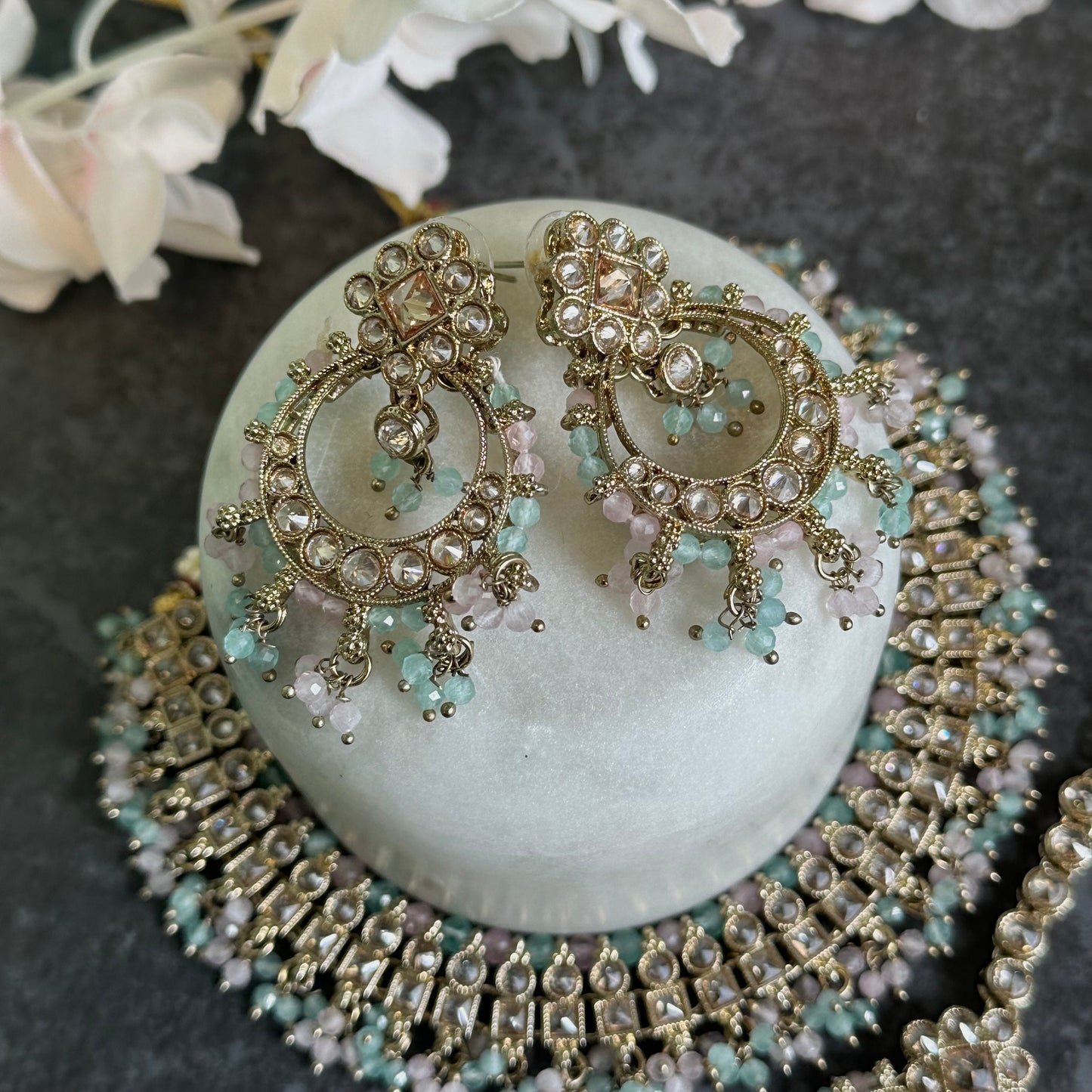 Pastels Crystal Choker Set Earring/ Tikka/ Tikli/ Indian/ Pakistani/Fashion Jewellery/ Gift for Women