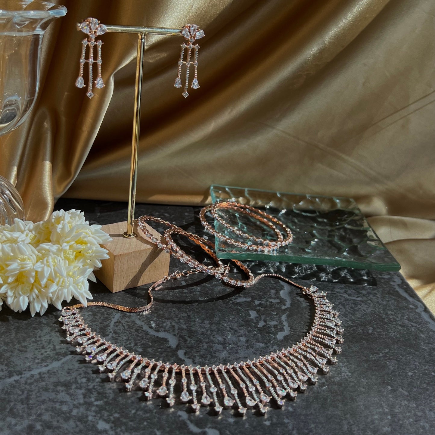 Rose Gold Diamante Necklace with Earring/Reception/Christmas/New Years Party/Fashion Jewellery/ Gift for Women