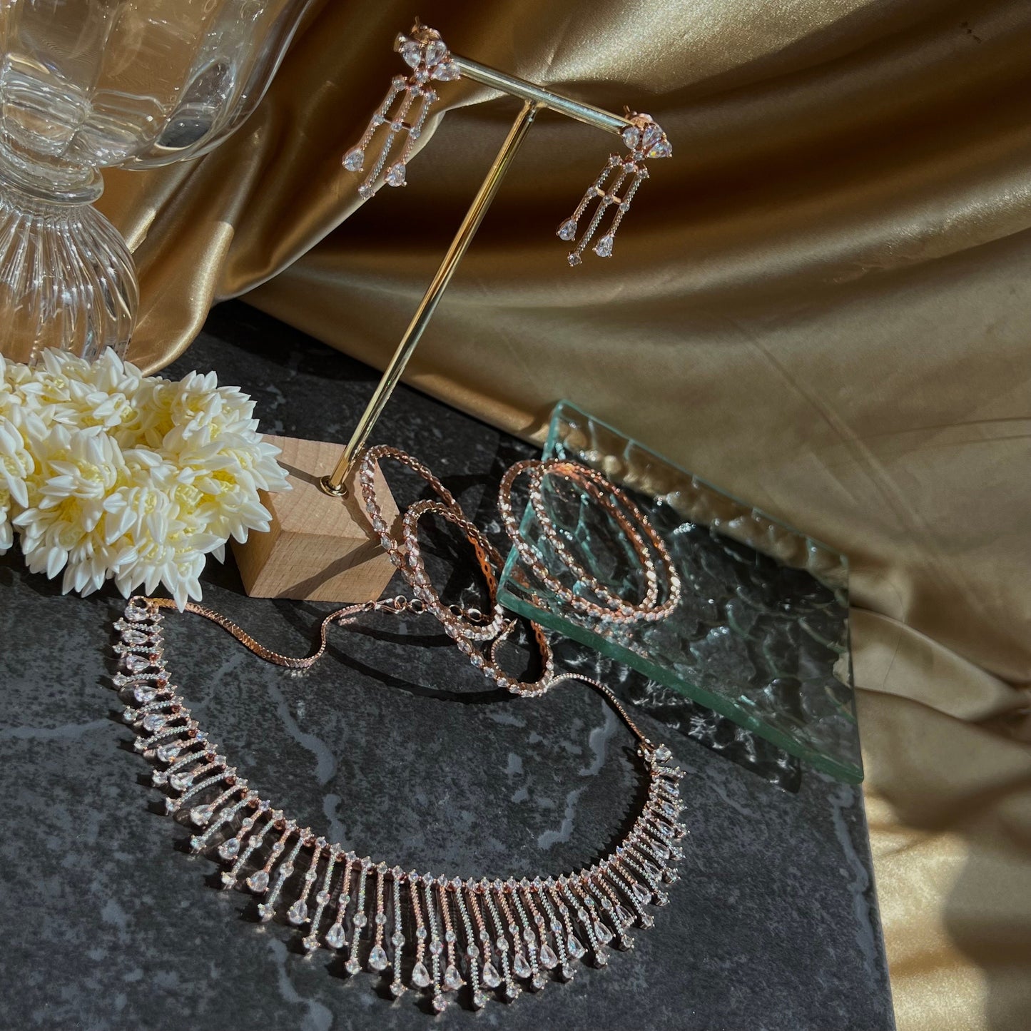 Rose Gold Diamante Necklace with Earring/Reception/Christmas/New Years Party/Fashion Jewellery/ Gift for Women