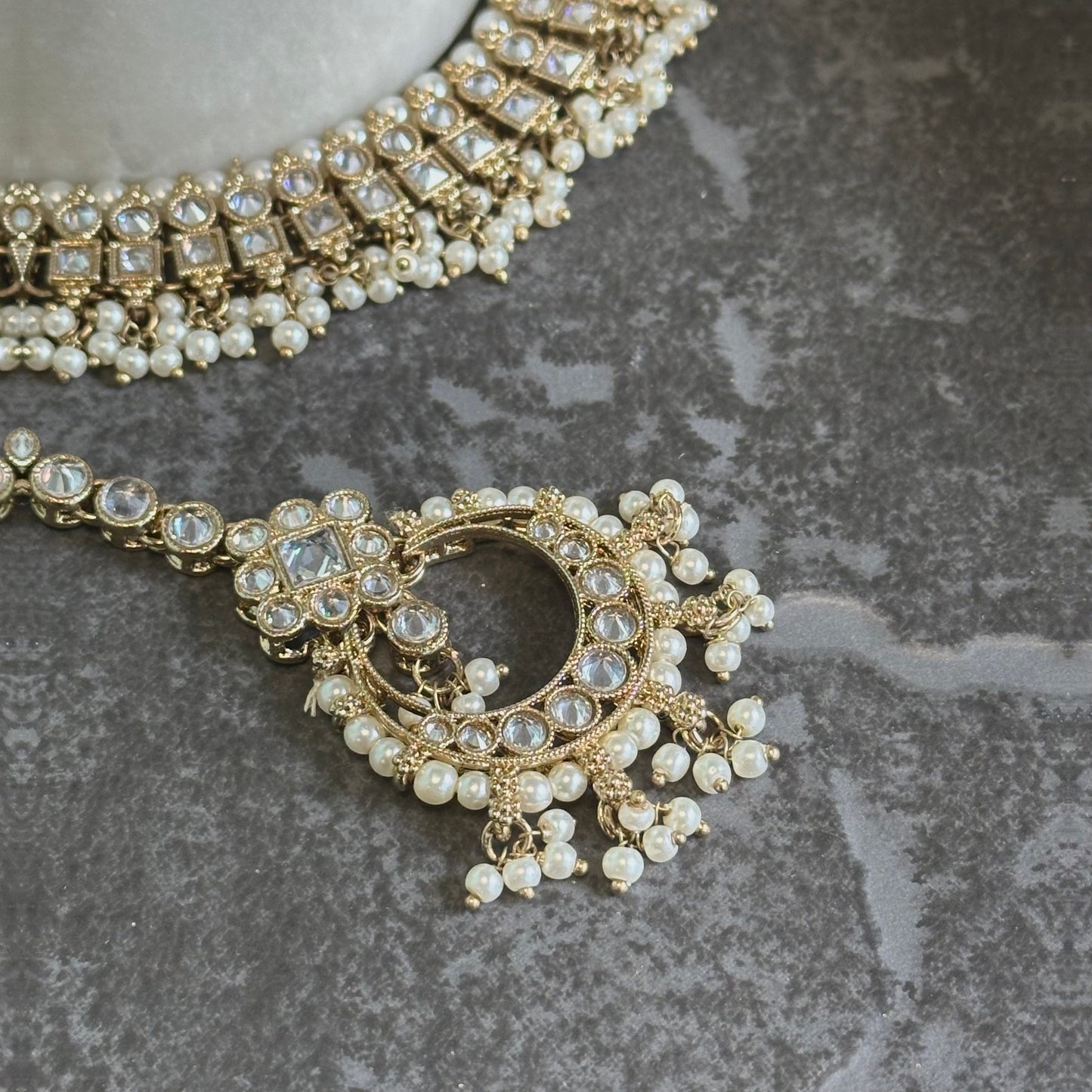 Clear Crystal Choker & Small Bangle Set/Earring/Tikka/ Gift for wome/Indian/ Pakistani/Fashion Jewellery/Valentines gifts