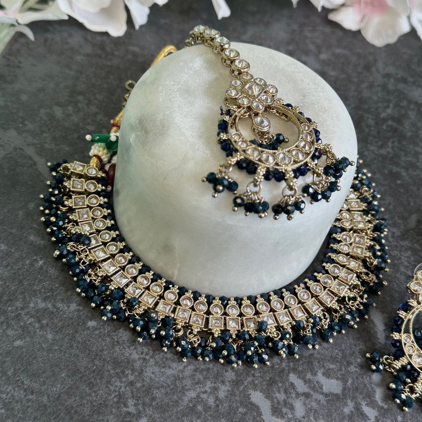 Crystal Indian Choker Set - Navy Earring/ Tikka/ Tikli/ Indian/ Pakistani/Fashion Jewellery/ Gift for Women