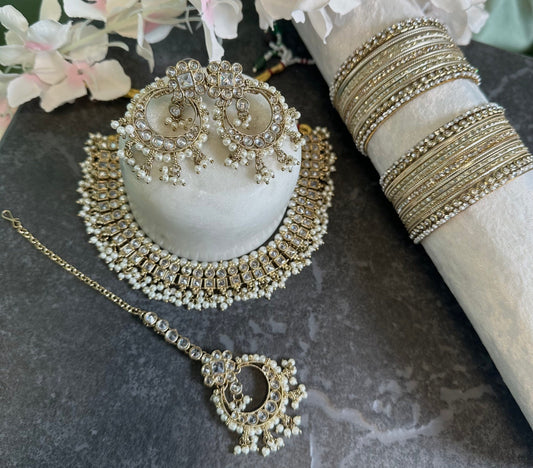 Clear Crystal Choker & Small Bangle Set/Earring/Tikka/ Gift for wome/Indian/ Pakistani/Fashion Jewellery/Valentines gifts