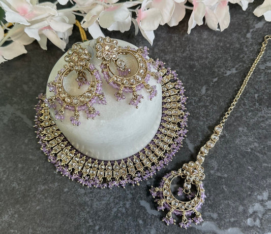 Crystal Indian Choker Set - Lilac Earring/ Tikka/ Tikli/ Indian/ Pakistani/Fashion Jewellery/ Gift for Women