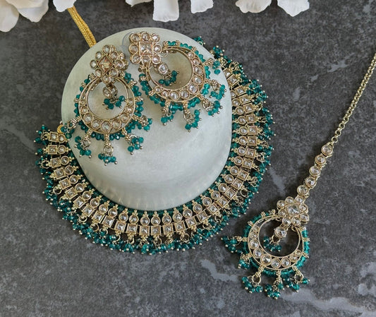 Teal Crystal Choker Set /Indian/ Pakistani/Fashion Jewellery