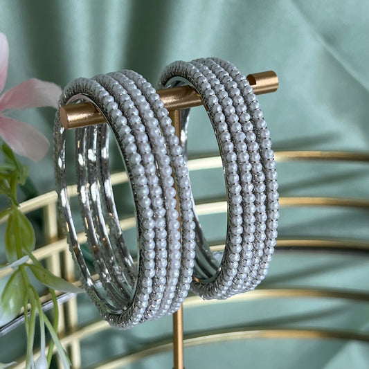 Set of 4 Silver Pearl 2.2 Bangle Set/Indian/ Pakistani/Jewelley/ Fashion Bracelet