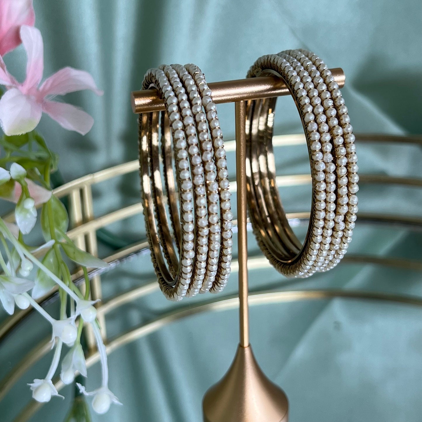 Set of 4 Golden Pearl 2.2 Bangle Set/Indian/ Pakistani/Jewelley/ Fashion Bracelet