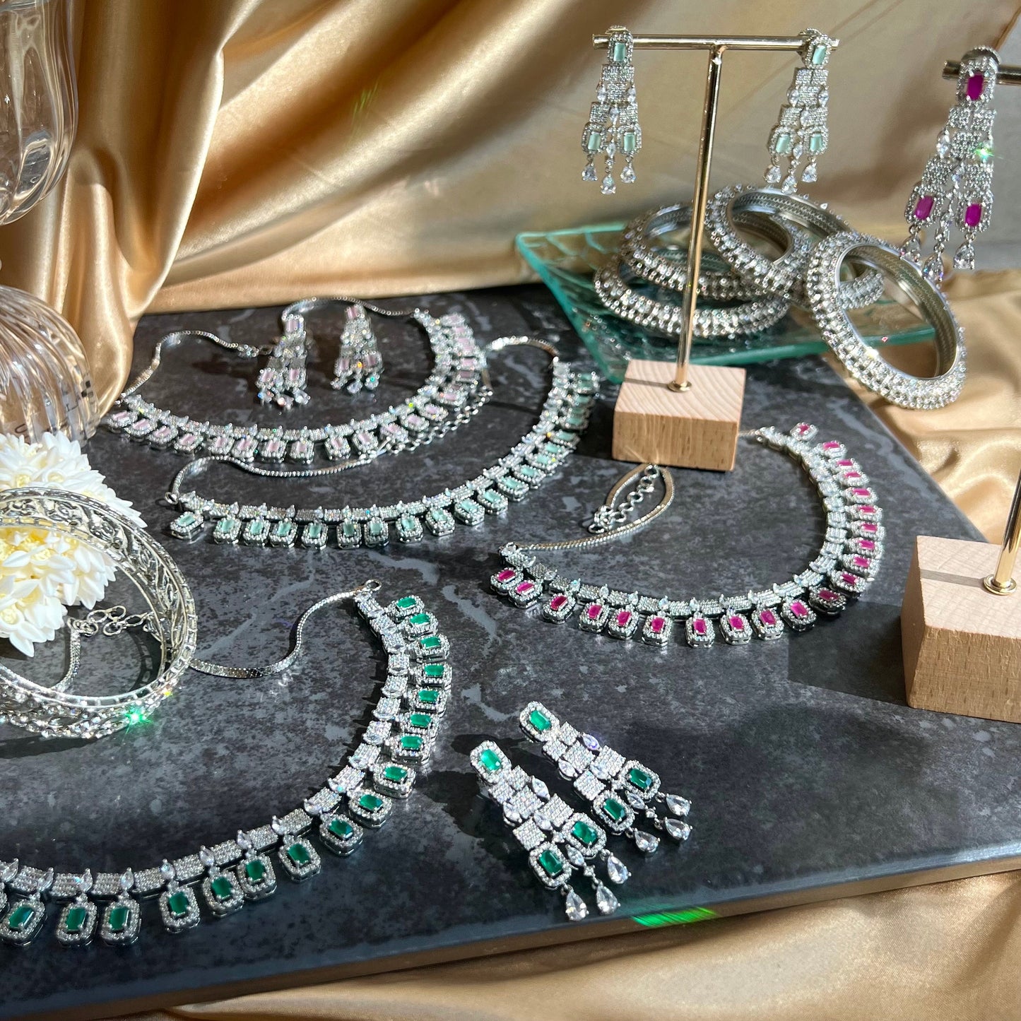 Mint/ Light Green- Diamante Necklace with Earring/Reception/Christmas/New Years Party/Fashion Jewellery/ Gift for Women