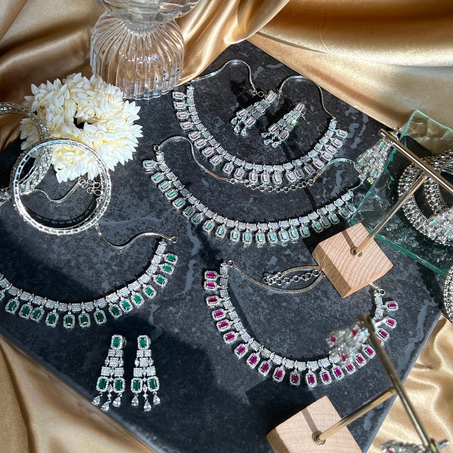 Emerald Green/Green- Diamante Necklace with Earring/Reception/Christmas/New Years Party/Fashion Jewellery/ Gift for Women