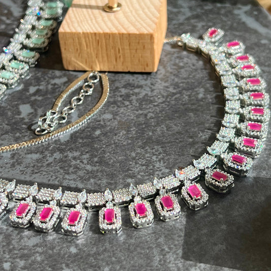 Wine/Purple-Diamante Necklace with Earring/Reception/Christmas/New Years Party/Fashion Jewellery/ Gift for Women