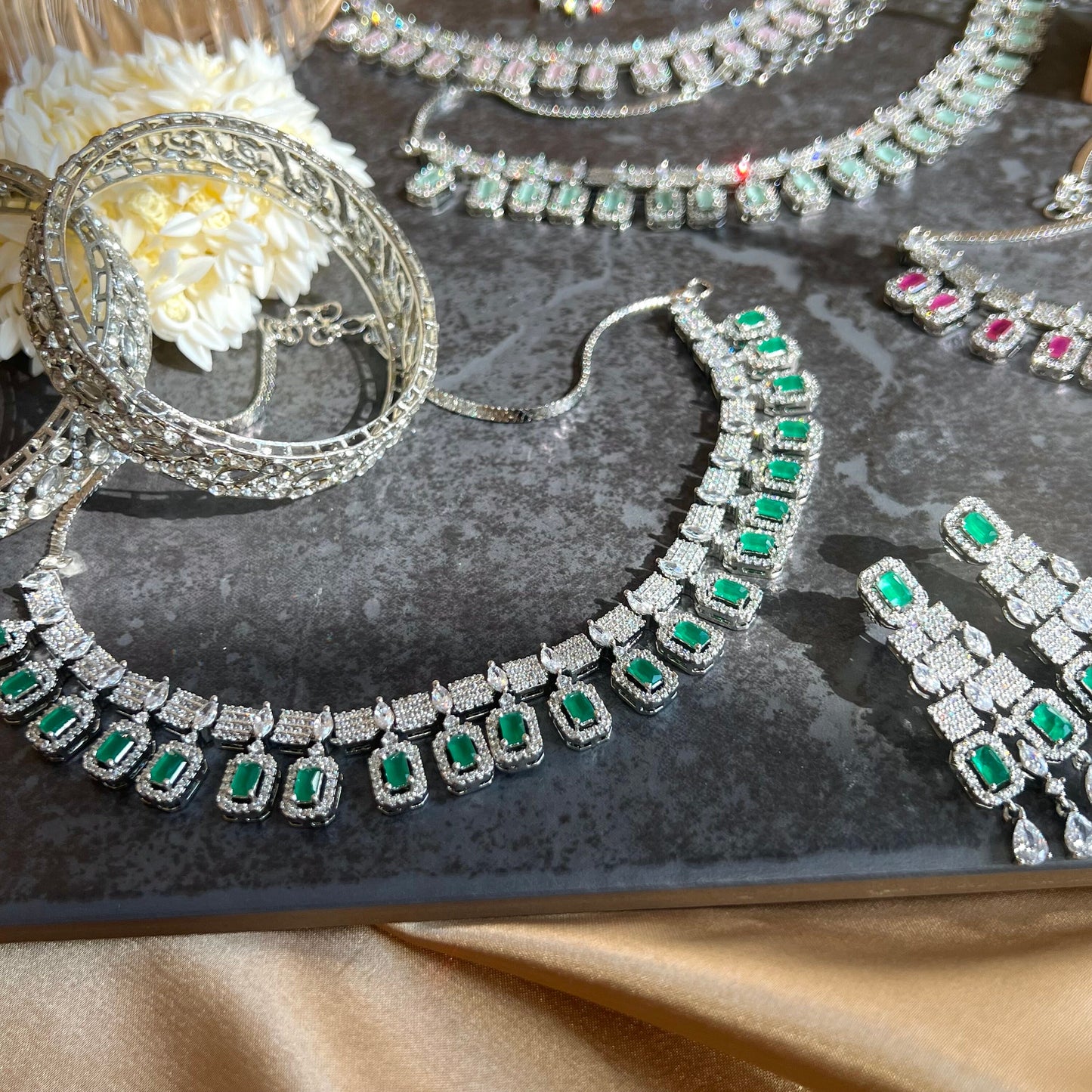Emerald Green/Green- Diamante Necklace with Earring/Reception/Christmas/New Years Party/Fashion Jewellery/ Gift for Women