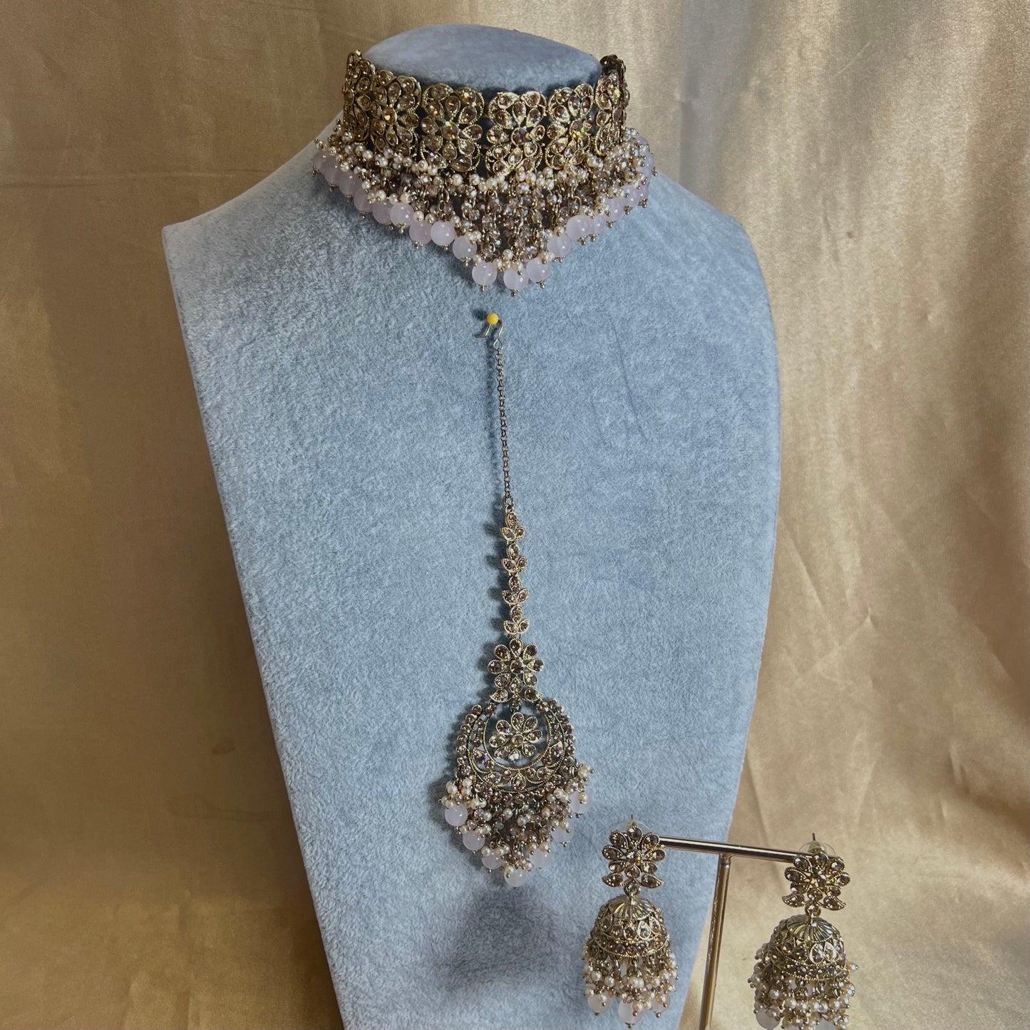 Pink/Golden Choker Set - Pink Earring/PinkTikka/ Tikli/ Indian/ Pakistani/Fashion Jewellery/ Gift for Women