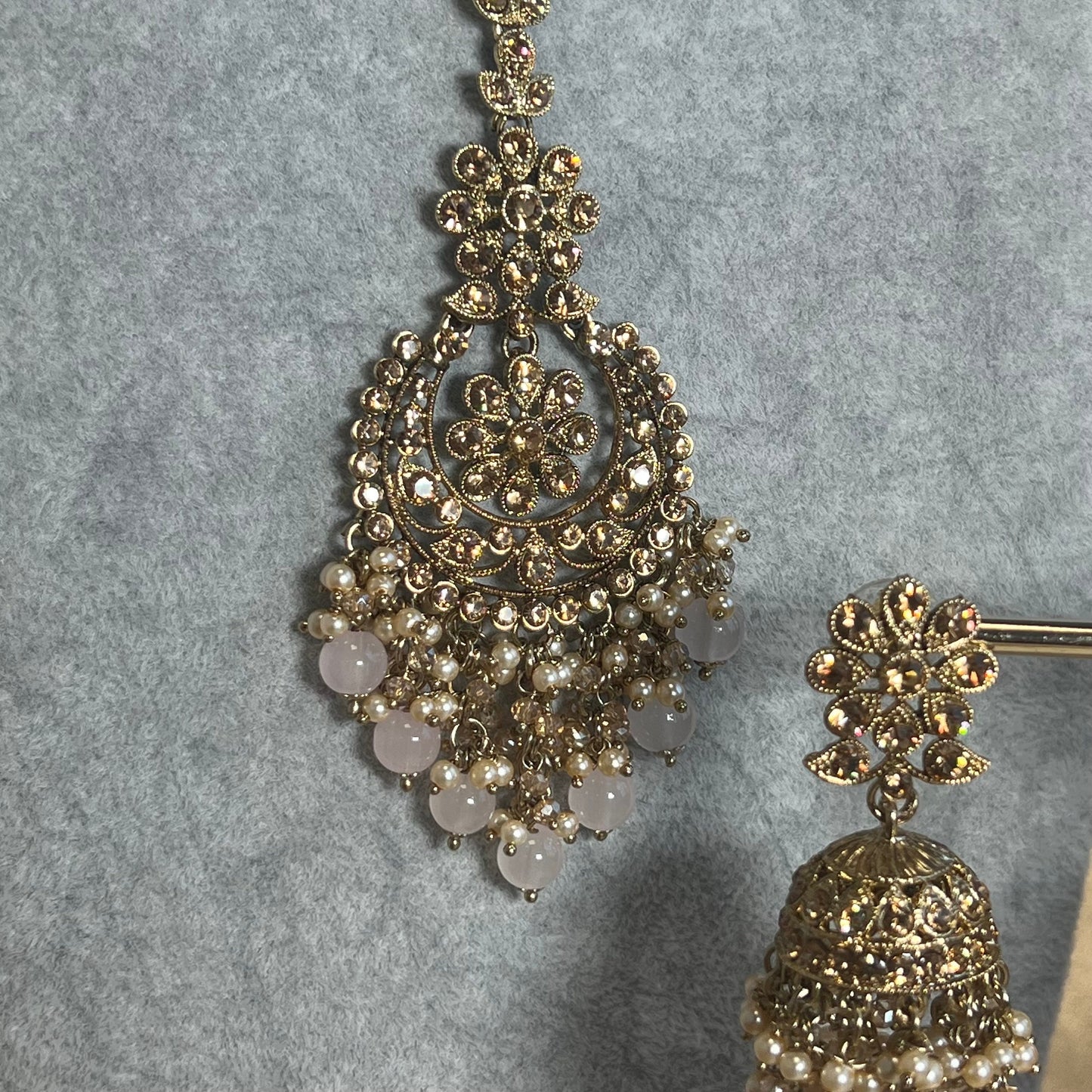 Pink & Golden Choker Set - Pink Earring/PinkTikka/ Tikli/Indian/ Pakistani/Fashion Jewellery/ Gift for Women