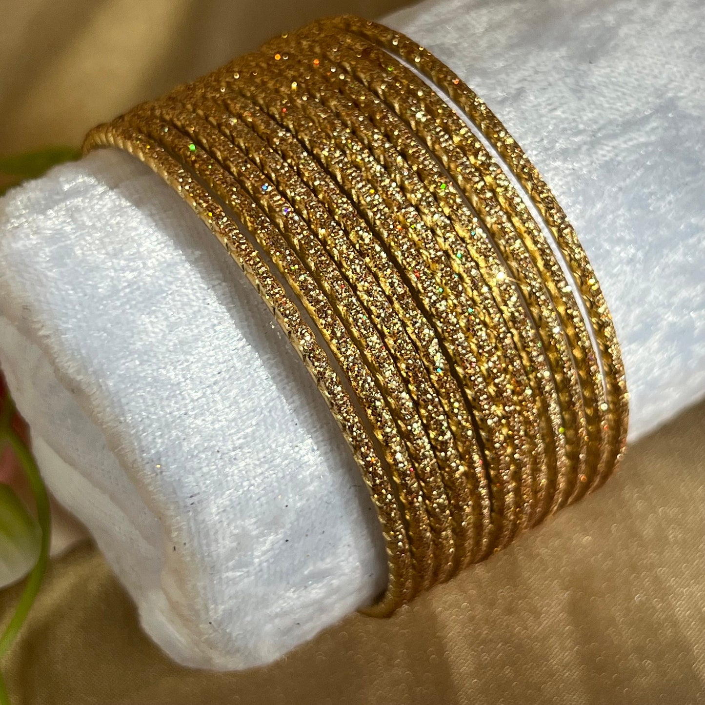 Golden Glitter Single Bangles - Set of 12 - Indian Bangles/Braclets/Indian & Pakistani Jewellery