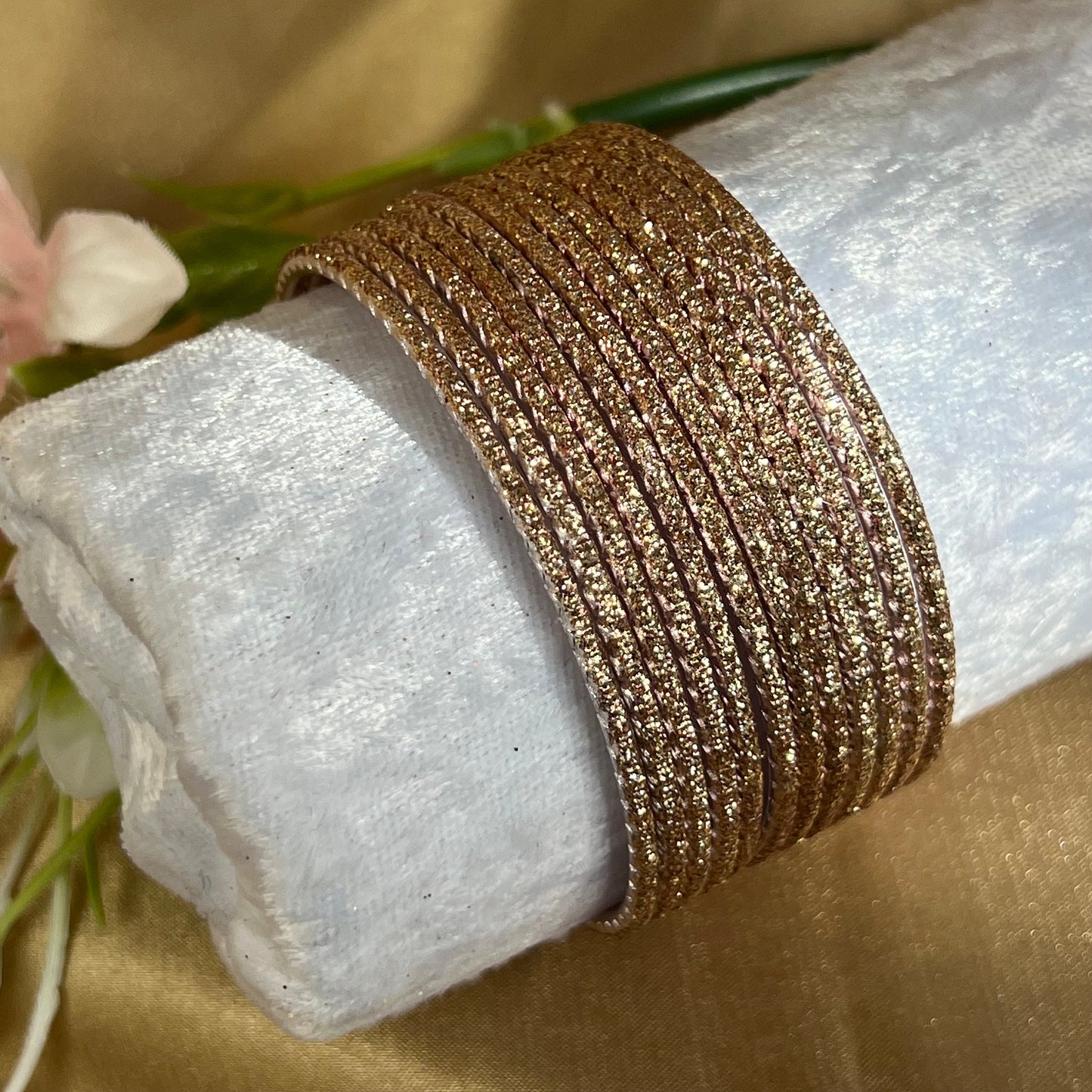 Rose Gold Glitter Single Bangles - Set of 16  - 2.6- Indian Bangles/Braclets/Pink Bangles/Matte Bangles/Indian & Pakistani Jewellery