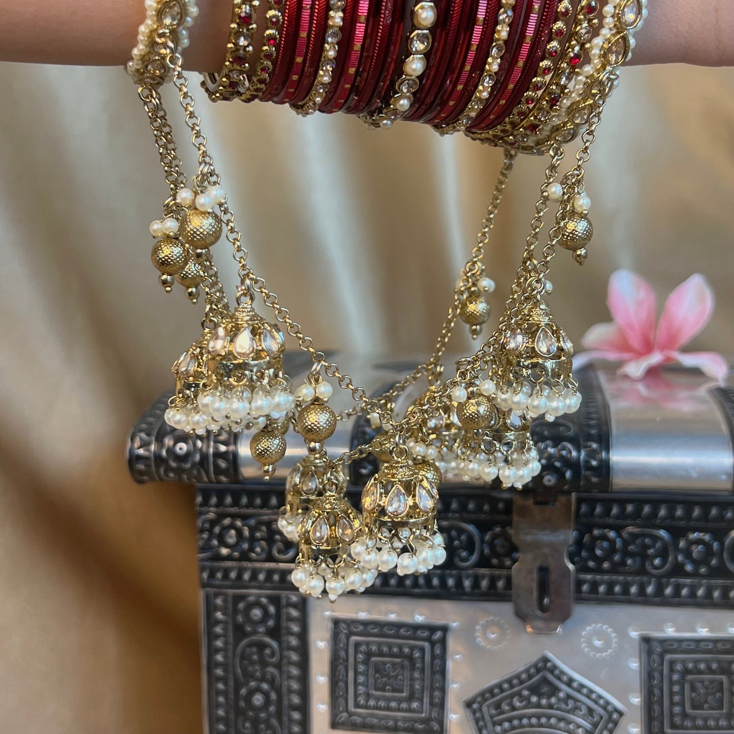 Gold Ball Connected Jhumka Bangle single only/Jhumkis/Indian/ Pakistani/Jewelley/ Fashion Bracelet 2.6 size