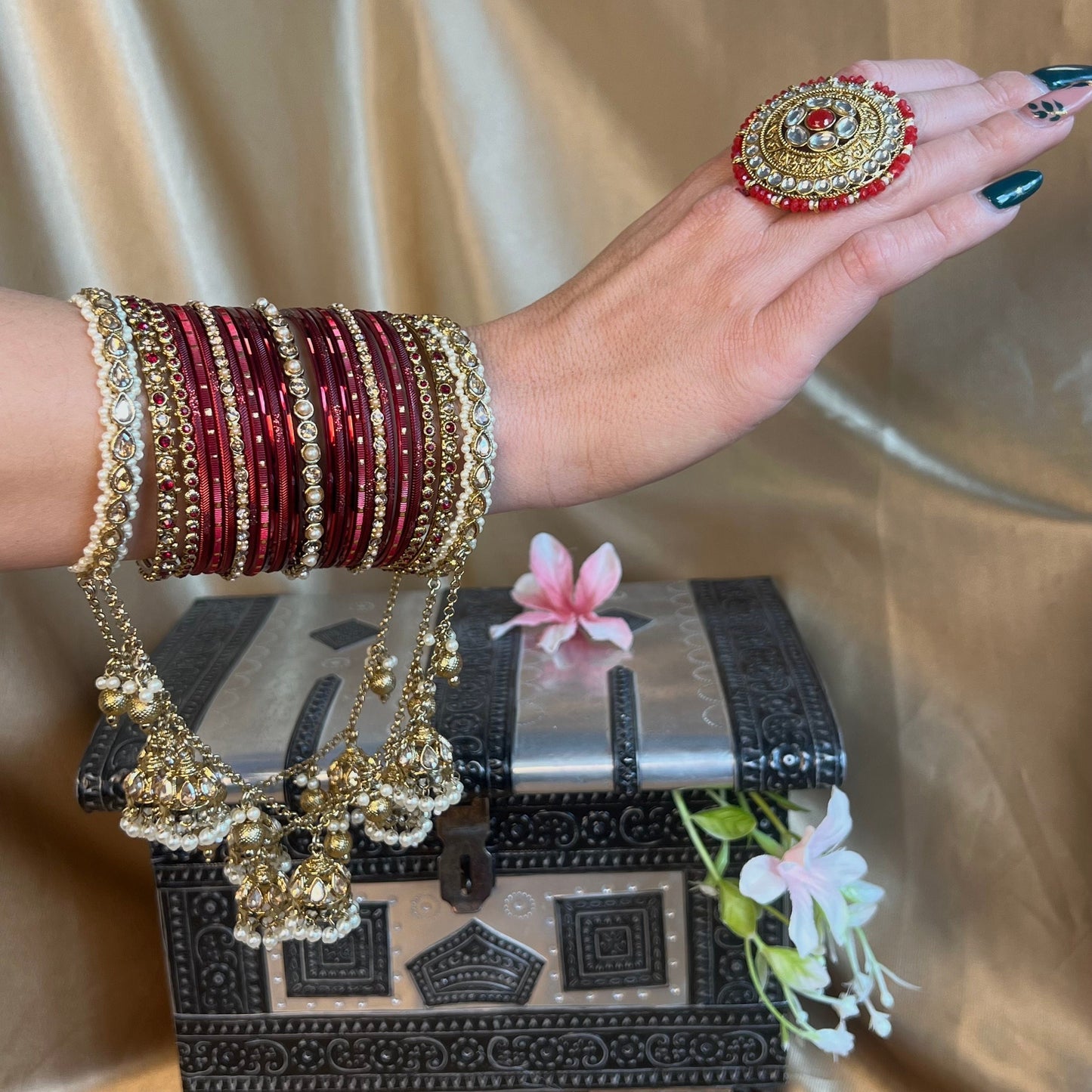 Gold Ball Connected Jhumka Bangle single only/Jhumkis/Indian/ Pakistani/Jewelley/ Fashion Bracelet 2.6 size