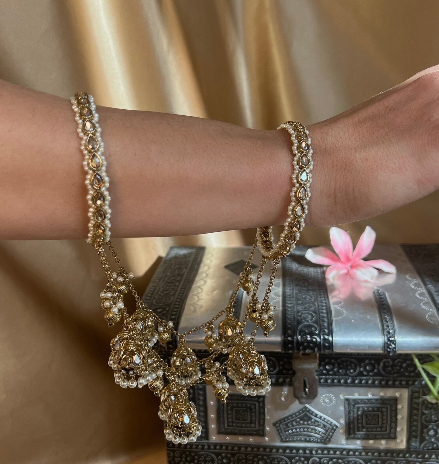 Gold Ball Connected Jhumka Bangle single only/Jhumkis/Indian/ Pakistani/Jewelley/ Fashion Bracelet 2.6 size