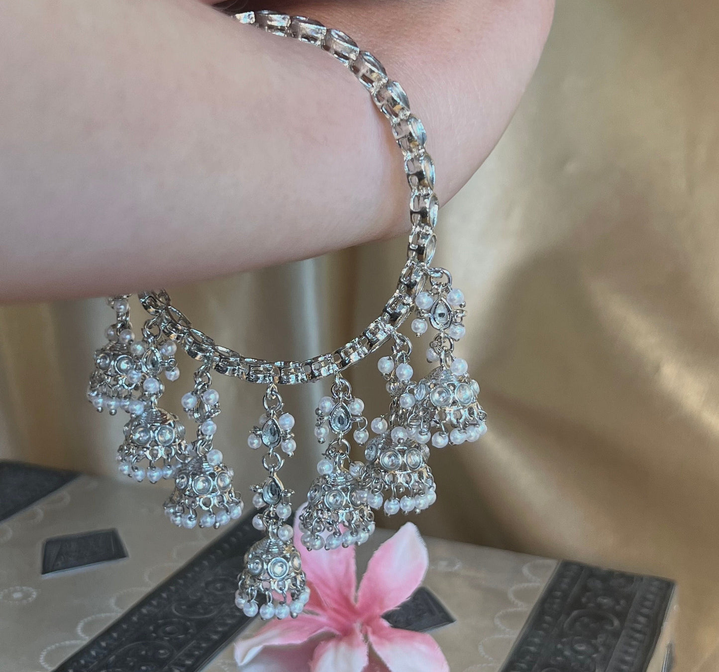 Silver Kundan Jhumka Bangle X 2 /Indian/ Pakistani/Jewelley/ Fashion Bracelet