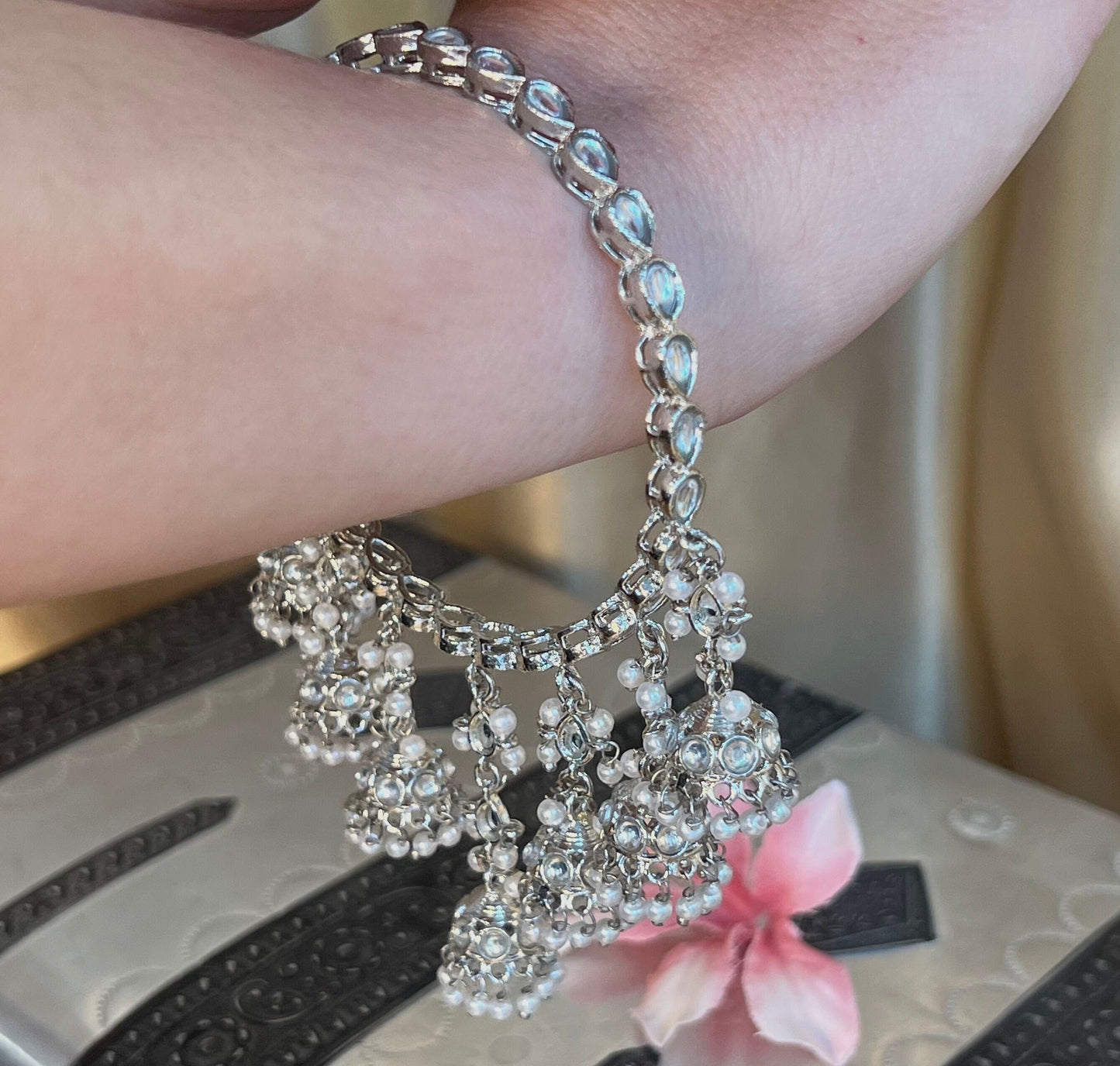 Silver Kundan Jhumka Bangle X 2 /Indian/ Pakistani/Jewelley/ Fashion Bracelet