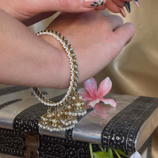 Faux Kundan Clear 7 Drop Jhumka Bangles - Clear/Indian/ Pakistani/Jewelley/ Fashion Bracelet