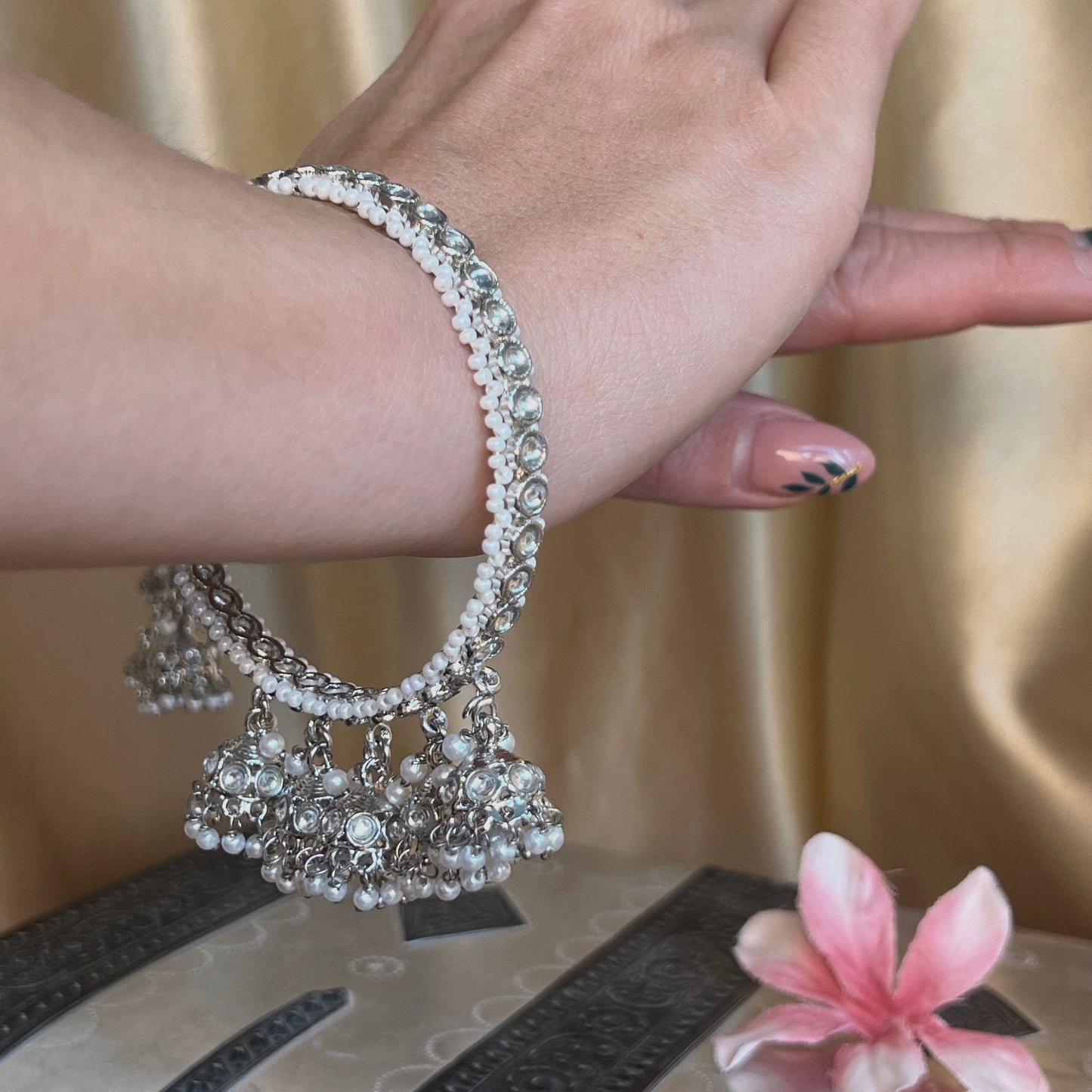 Silver Faux Kundan Jhumka Bangle X 2 /Indian/ Pakistani/Jewelley/ Fashion Bracelet