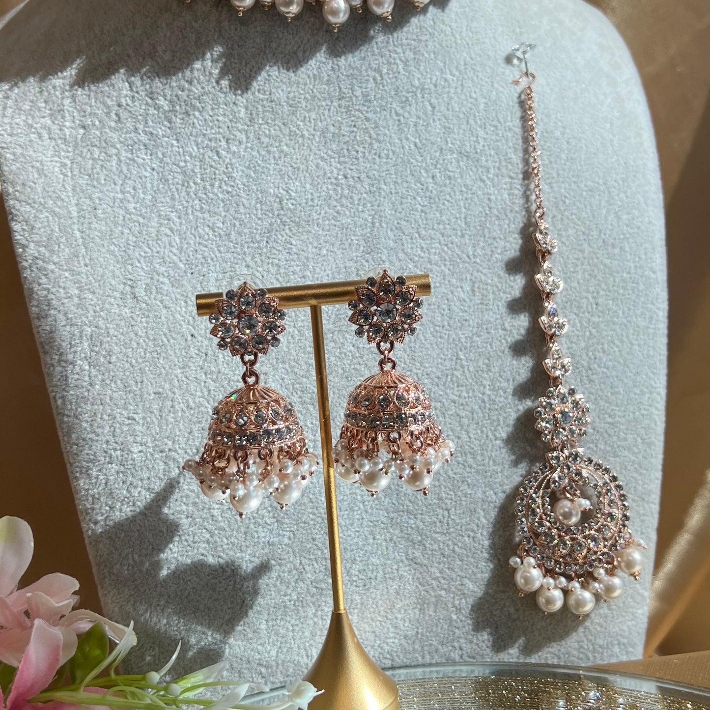 Rose Gold Choker Set /Light pink/Earring and Tikka/Indian/ Pakistani/Fashion Jewellery/