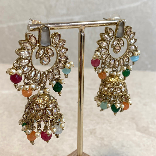 Crystal Earrings - Grey Multicolour/ Fashion Jewellery/ Gift for Women/Indian/ Pakistani Style