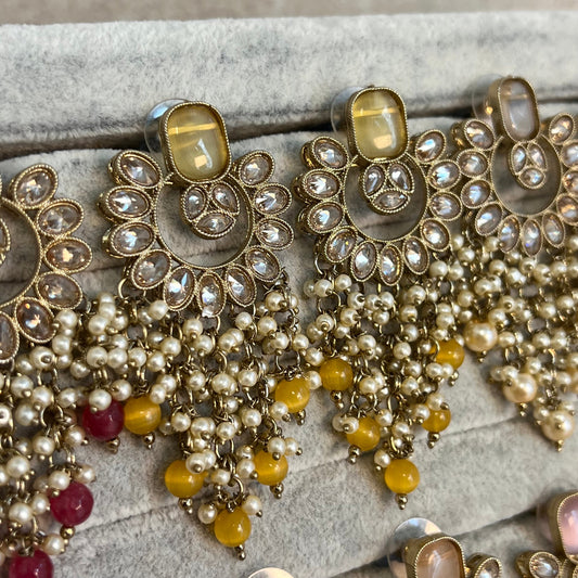 Yellow Ombré / Long Crystal Earrings/ Fashion Jewellery/ Gift for Women/Indian/ Pakistani Style