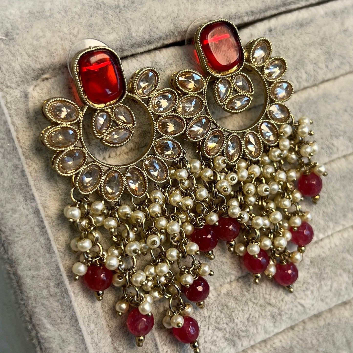 Ruby/Maroon/ Red Shade / Long Crystal Earrings/ Fashion Jewellery/ Gift for Women/Indian/ Pakistani Style